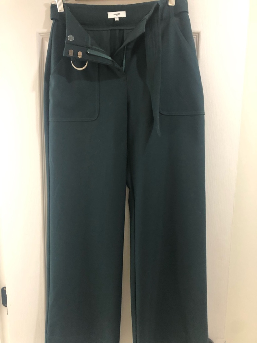 SUNCOO Deep Teal Wide-Leg Trousers with D-Ring Detail